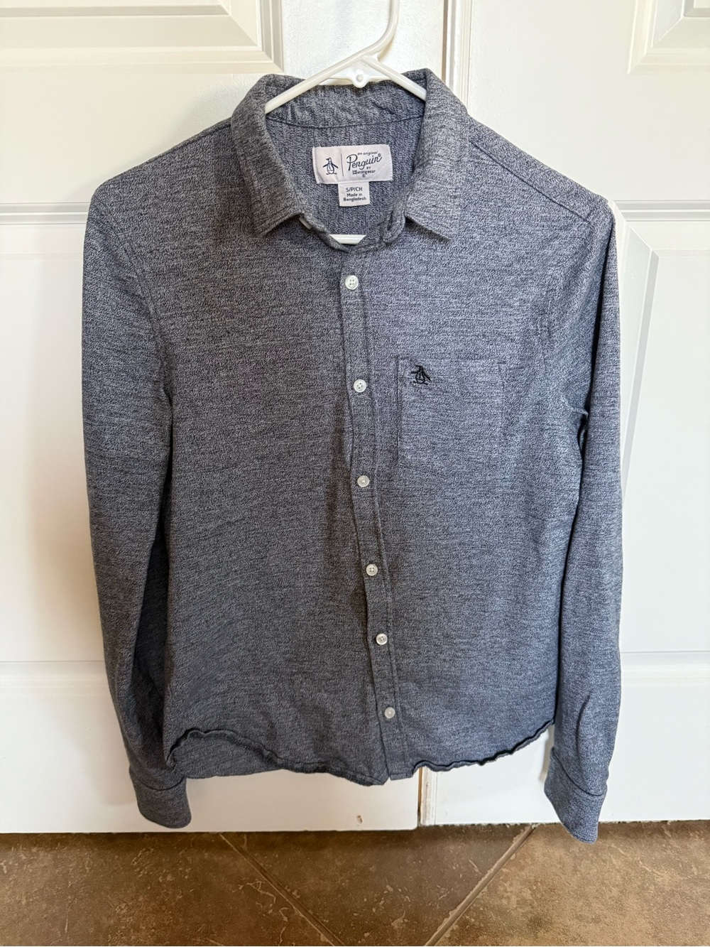 Original Penguin Men's Grey Long-Sleeve Button-Down Soft Cotton Shirt